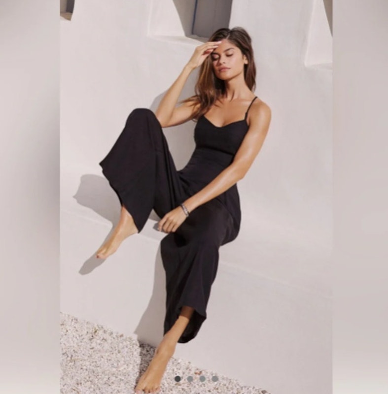 Anthropologie 'Carrie' Linen Wide-Leg Jumpsuit In Black (Xl)